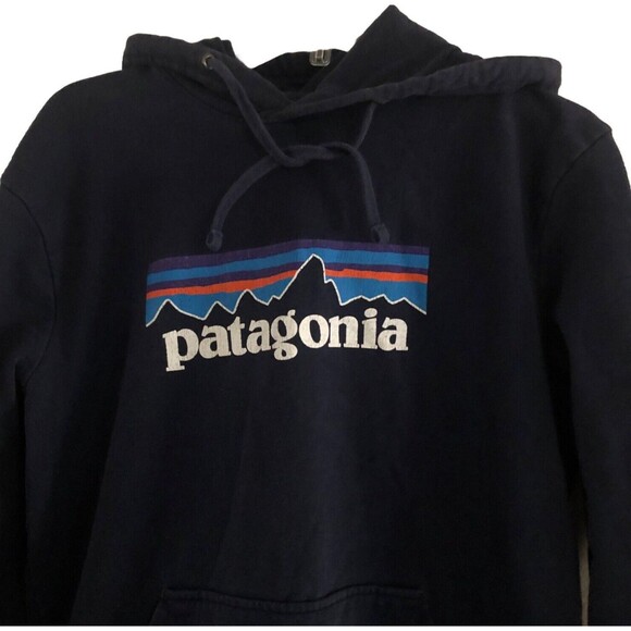Patagonia P-6 Logo Uprisal Hoodie Sweatshirt Sz M Navy Blue Fitz Roy Thrashed - Picture 3 of 14